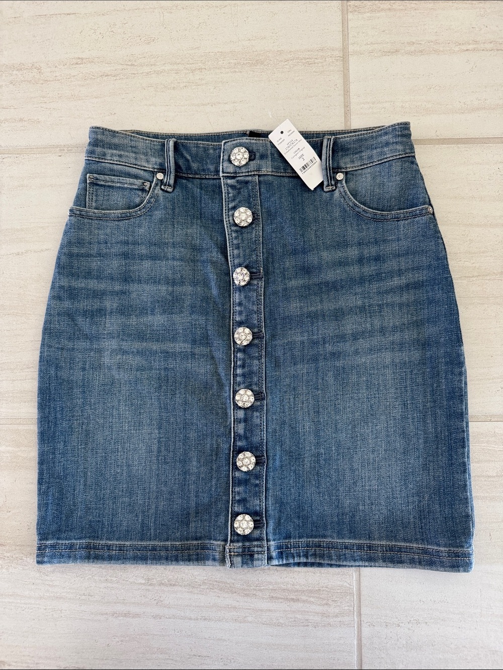 NWT White House Black Market Denim Button-Front Skirt